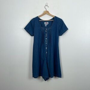 Zero2Nine Womens L Denim Button Front Short Sleeve Square Neck Maternity Romper